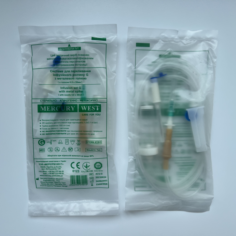 Система для переливання інфузійного розчину "Оберіг" металева голка 0,8х38мм